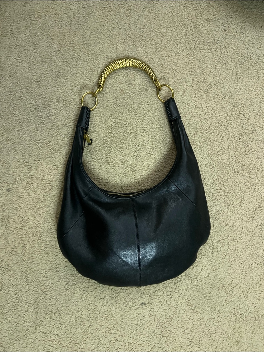 Walter Baker Black Leather Hobo with Gold Handle